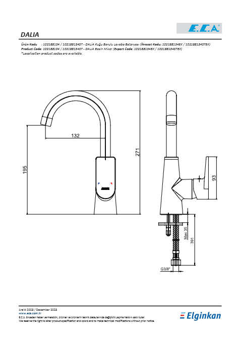 ECA DALİA KUĞU LAVABO BATARYASI - 2
