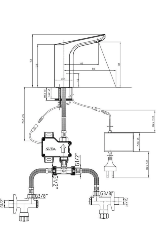 ECA LUNA FOTOSELLİ ELEKTRİKLİ T ADAPTÖRLÜ LAVABO BATARYASI - 2