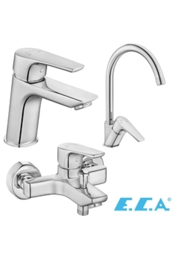 ECA NİOBE 3'LÜ SET 20 YIL GARANTİLİ (LAVABO BATARYASI, BANYO BATARYASI, MUTFAK EVİYE BATARYASI) - 1