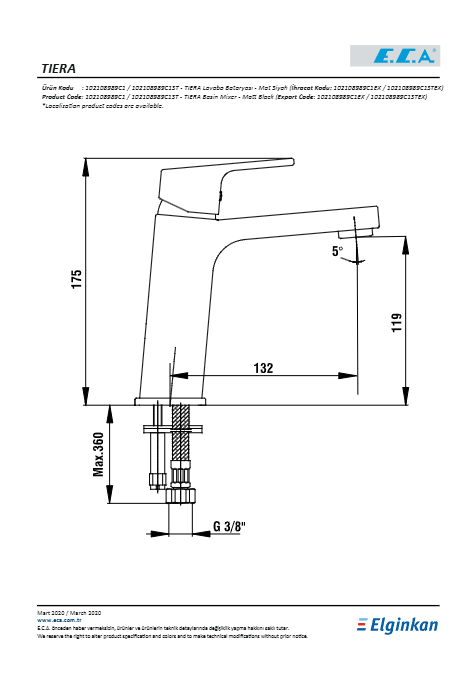 ECA TİERA LAVABO BATARYASI MAT SİYAH - 2